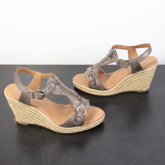 Audrey Brooke Women's 8 Briona Leather Espedrilles Wedge Open Toe Heels - Picture 4 of 11